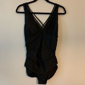 Ruched Black One Piece Swimsuit